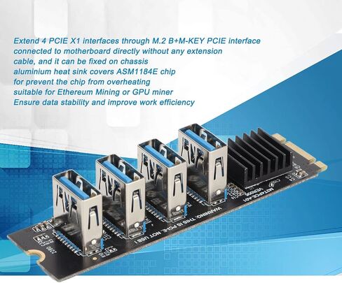 M.2 NVME to PCIE 1X Riser Card with 4 PCIE X1 Ports Extended and Connected Directly to The Motherboard with Aluminum Heatsink Suitable for Dos, Linux, Win in Saudi Arabia