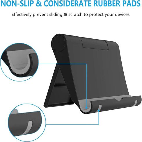 Cell Phone Stand for Desk Foldable, 2 Pack Desk Phone Holder Stand for Office Kitchen Travel, Mobile Phone Stand for iPhone Stand Phone Dock Cradle Compatible with iPad Switch, All Smartphone (Black) in Saudi Arabia