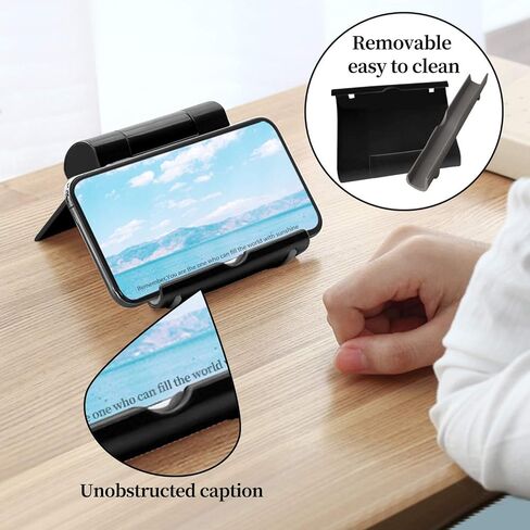 Cell Phone Stand for Desk Foldable, 2 Pack Desk Phone Holder Stand for Office Kitchen Travel, Mobile Phone Stand for iPhone Stand Phone Dock Cradle Compatible with iPad Switch, All Smartphone (Black) in Saudi Arabia