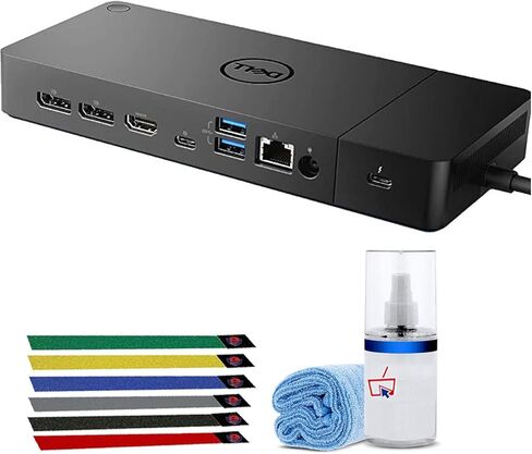 محطة إرساء الكمبيوتر Dell WD19TBS 180W (Thunderbolt، USB-C/A، DisplayPort، منافذ RJ45) (210-AZBI) حزمة واحدة مع مجموعة تنظيف شاشة LCD فاخرة و6 روابط كابلات سلة إلكترونيات in Kuwait