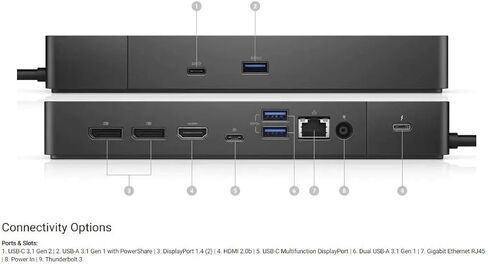 محطة إرساء الكمبيوتر Dell WD19TBS 180W (Thunderbolt، USB-C/A، DisplayPort، منافذ RJ45) (210-AZBI) حزمة واحدة مع مجموعة تنظيف شاشة LCD فاخرة و6 روابط كابلات سلة إلكترونيات in Kuwait