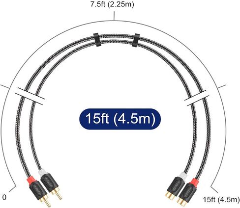 J&D 2 RCA Male to Female Extension Cable - Gold Plated RCA Audio Cable with Nylon Braid & PVC Housing [Audiowave Series] for Home Theater, Receiver, Amplifier, Speaker, 6 Feet in Saudi Arabia