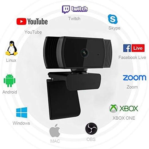 كاميرات ويب كمبيوتر AutoFocus 1080P مع ميكروفونات مزدوجة، وكاميرا ويب للعمل عن بعد والتعلم عن بعد ومؤتمرات الألعاب وبث الفيديو المباشر وكاميرا ويب للكمبيوتر المحمول وكاميرا كمبيوتر USB لتكبير YouTube Skype in Kuwait