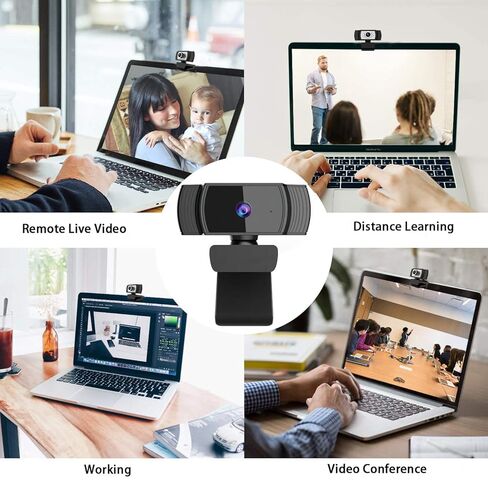 كاميرات ويب كمبيوتر AutoFocus 1080P مع ميكروفونات مزدوجة، وكاميرا ويب للعمل عن بعد والتعلم عن بعد ومؤتمرات الألعاب وبث الفيديو المباشر وكاميرا ويب للكمبيوتر المحمول وكاميرا كمبيوتر USB لتكبير YouTube Skype in Kuwait