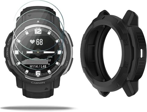SHUAXI Watch Screen Protector (3+1Pack) Compatible for Garmin Instinct Crossover Solar, Tempered Glass Film Anti-Scratch High Definition Full Coverage and Soft TPU Protective Case in Saudi Arabia