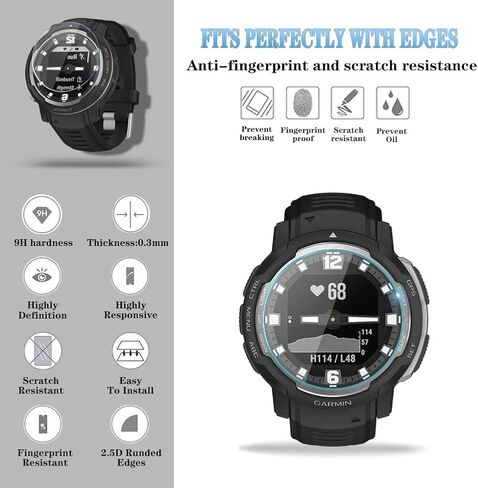SHUAXI Watch Screen Protector (3+1Pack) Compatible for Garmin Instinct Crossover Solar, Tempered Glass Film Anti-Scratch High Definition Full Coverage and Soft TPU Protective Case in Saudi Arabia