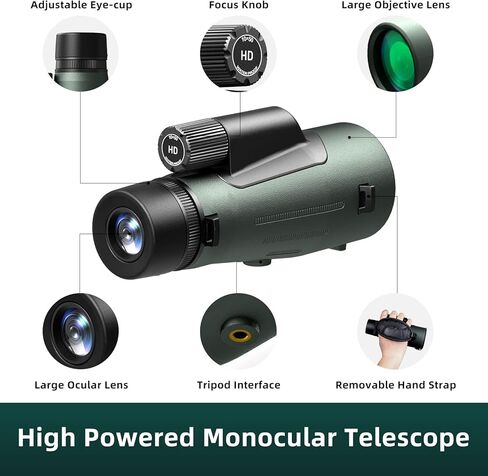 YUANZIMOO 10x56 Monocular with Smartphone Adapter Tripod Waterproof Monocular Telescope for Smartphone Monoculars for Hunting Stargazing Bird Watching in Kuwait