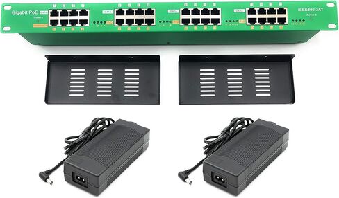 PoE Texas - حاقن Gigabit PoE ذو 16 منفذًا مع اثنين من مصادر الطاقة والصواني UL بقدرة 56 فولت 120 وات - متوافق مع أجهزة 802.3at in Kuwait