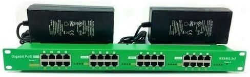 PoE Texas - حاقن Gigabit PoE ذو 16 منفذًا مع اثنين من مصادر الطاقة والصواني UL بقدرة 56 فولت 120 وات - متوافق مع أجهزة 802.3at in Kuwait