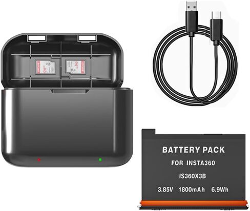 محور شاحن بطارية سريع لكاميرا Insta 360 X3، محور شاحن بطارية لكاميرا Insta 360 X3 مع فتحات بطاقة Misro SD وكابل USB من النوع C، حزمة واحدة من بطارية Insta 360 X3 in Kuwait