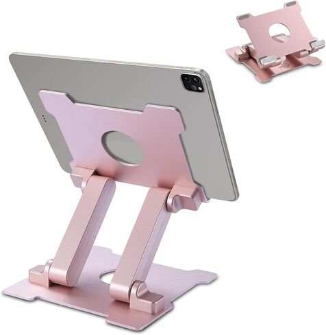 Quality Tablet Stand,Adjustable Foldable Eye-Level Aluminum Solid Up to 15-in Tablets Holder for Microsoft Surface Series Tablets,iPad Series,Samsung Galaxy Tabs,Amazon Kindle Fire,Etc.Silver in Kuwait