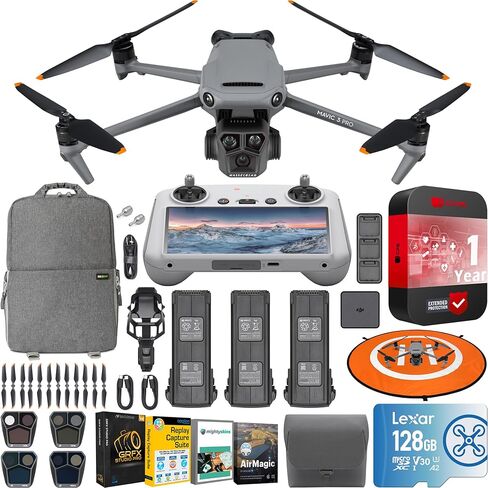 DJI Mavic 3 Pro Drone Quadcopter with RC Remote (with Screen) Fly More Combo, 4/3 CMOS Hasselblad Camera, 43Min Flight Time, 3 Batteries, ND Filters Bundle with Deco Gear Backpack and Accessories in Saudi Arabia
