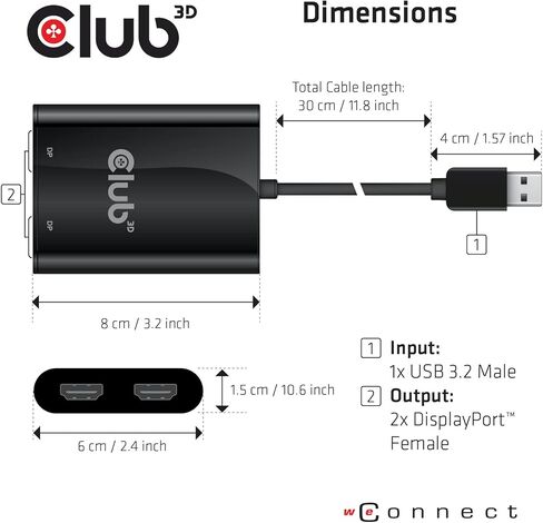 Club3D CSV-1474 USB 3.2 Gen1 Type A to HDMI Dual Monitor 4K60Hz in Saudi Arabia