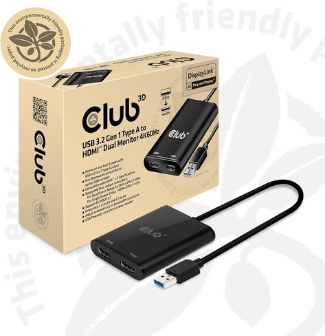 Club3D CSV-1474 USB 3.2 Gen1 Type A to HDMI Dual Monitor 4K60Hz in Saudi Arabia