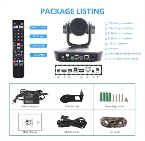 iTOPVIS PTZ Conference Room Camera – 3X Optical Zoom Full HD 1080P USB Conference Webcam for IP Live Streaming, Broadcast Conferences and Education Events (V203U2) in Kuwait