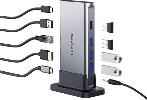 LENTION USB C Docking with 4K@60Hz HDMI, USB 3.0/2.0, Gigabit Ethernet, 100W PD & Aux Adapter for 2023-2016 MacBook Pro/Mac Air/Surface/Steam Deck, More, Stable Driver Certified (CB-D53s, Silver) in Saudi Arabia