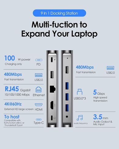 LENTION USB C Docking with 4K@60Hz HDMI, USB 3.0/2.0, Gigabit Ethernet, 100W PD & Aux Adapter for 2023-2016 MacBook Pro/Mac Air/Surface/Steam Deck, More, Stable Driver Certified (CB-D53s, Silver) in Saudi Arabia