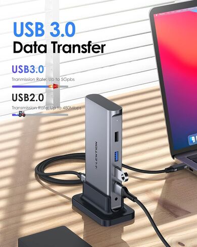 LENTION USB C Docking with 4K@60Hz HDMI, USB 3.0/2.0, Gigabit Ethernet, 100W PD & Aux Adapter for 2023-2016 MacBook Pro/Mac Air/Surface/Steam Deck, More, Stable Driver Certified (CB-D53s, Silver) in Saudi Arabia