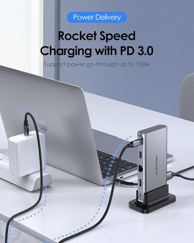 LENTION USB C Docking with 4K@60Hz HDMI, USB 3.0/2.0, Gigabit Ethernet, 100W PD & Aux Adapter for 2023-2016 MacBook Pro/Mac Air/Surface/Steam Deck, More, Stable Driver Certified (CB-D53s, Silver) in Saudi Arabia