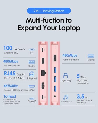 LENTION USB C Docking with 4K@60Hz HDMI, USB 3.0/2.0, Gigabit Ethernet, 100W PD & Aux Adapter for 2023-2016 MacBook Pro/Mac Air/Surface/Steam Deck, More, Stable Driver Certified (CB-D53s, Silver) in Kuwait