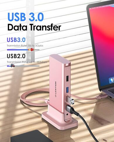 LENTION USB C Docking with 4K@60Hz HDMI, USB 3.0/2.0, Gigabit Ethernet, 100W PD & Aux Adapter for 2023-2016 MacBook Pro/Mac Air/Surface/Steam Deck, More, Stable Driver Certified (CB-D53s, Silver) in Kuwait