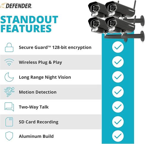 نظام أمان Defender PhoenixM2 - كاميرا نظام أمان لاسلكي داخلي وخارجي مع شاشة LCD - نظام أمان للأعمال والمنزل - طاقة إضافية، لا يتطلب اتصال WiFi (كاميرتين) in Kuwait