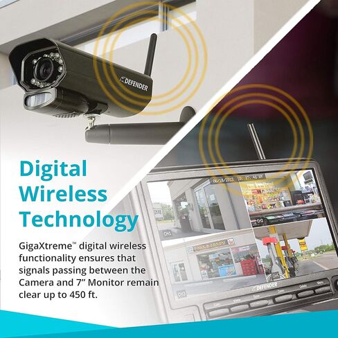 نظام أمان Defender PhoenixM2 - كاميرا نظام أمان لاسلكي داخلي وخارجي مع شاشة LCD - نظام أمان للأعمال والمنزل - طاقة إضافية، لا يتطلب اتصال WiFi (كاميرتين) in Kuwait