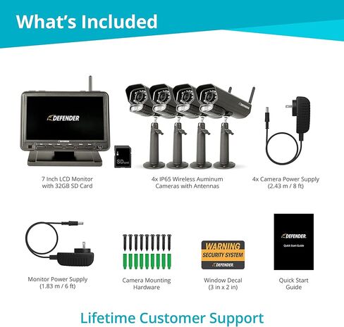 نظام أمان Defender PhoenixM2 - كاميرا نظام أمان لاسلكي داخلي وخارجي مع شاشة LCD - نظام أمان للأعمال والمنزل - طاقة إضافية، لا يتطلب اتصال WiFi (كاميرتين) in Kuwait