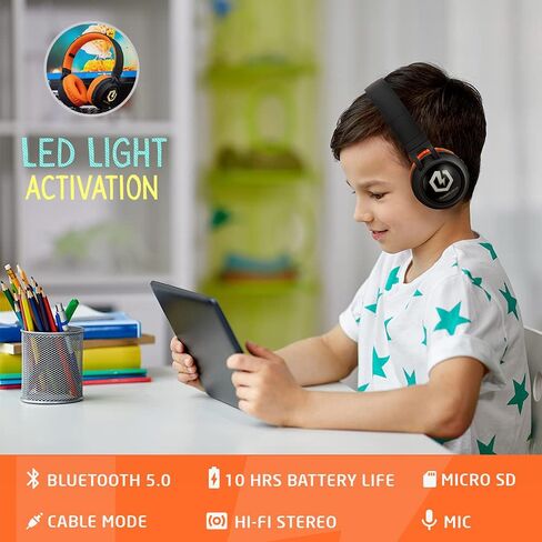 PowerLocus Bluetooth Headphones for Kids, Wireless Bluetooth Headphones, Kid Headphones Over Ear with LED, Foldable Headset with Mic,Volume Limited, Wireless/Wired Headphone for Phones,Tablets,Laptop in Kuwait