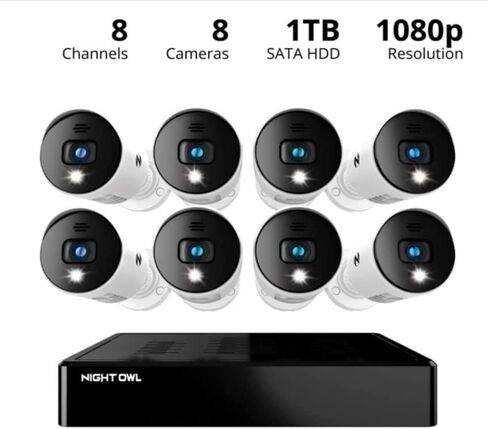 نظام الأمان السلكي Night Owl 1080p HD - 8 كاميرات كاشفة مع محرك أقراص ثابت سعة 1 تيرابايت in Kuwait