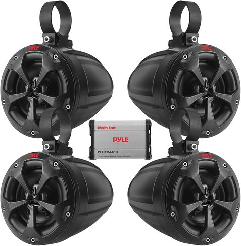 Pyle Waterproof Off-Road Speakers with Amplifier - 4-Inch Marine Grade Speakers for Outdoor Audio - 1500W 4-Channel System - ATV, UTV, Quad, Jeep, Boat Compatible in Saudi Arabia