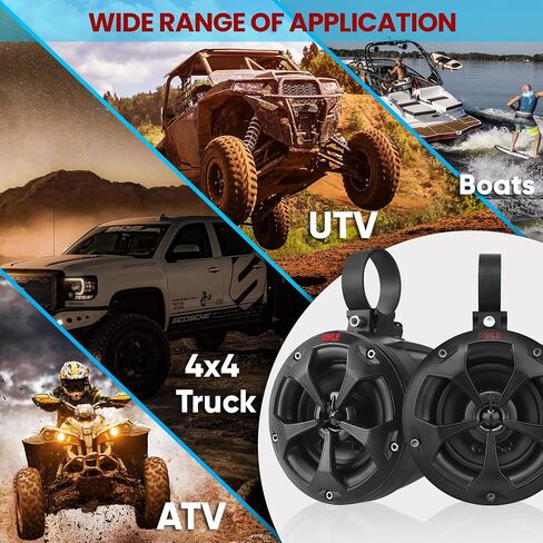 Pyle Waterproof Off-Road Speakers with Amplifier - 4-Inch Marine Grade Speakers for Outdoor Audio - 1500W 4-Channel System - ATV, UTV, Quad, Jeep, Boat Compatible in Saudi Arabia