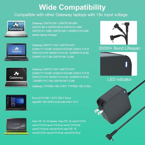 Oanlxt 19V شاحن الكمبيوتر المحمول للبوابة GWTN156-1 GWTN156-4 GWTN156-5 GWTN156-7 GWTN156-9 GWTN141-2 GWTN141-10 GWNC31514-BK TYPE60-190-31501 محول طاقة تيار متردد للبوابة in Kuwait