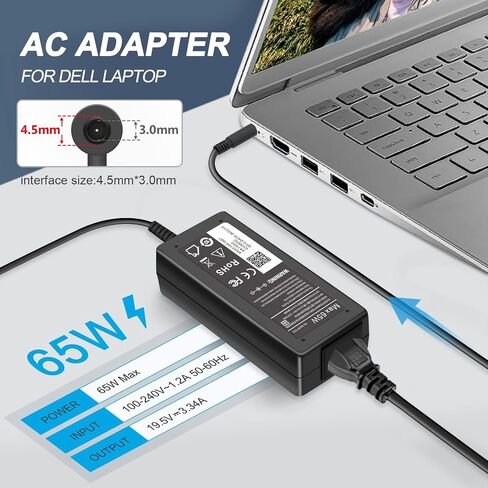 65W Laptop Charger for Dell OptiPlex 9010 9020 3020 3040 3050 3060 3070 7050 7060 7070 D10U D08U D09U Micro Desktop Power Supply Adapter AC Adapter for Dell Inspiron 15 5000 7000 Series in Saudi Arabia