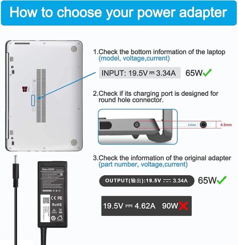 65W Laptop Charger for Dell OptiPlex 9010 9020 3020 3040 3050 3060 3070 7050 7060 7070 D10U D08U D09U Micro Desktop Power Supply Adapter AC Adapter for Dell Inspiron 15 5000 7000 Series in Saudi Arabia