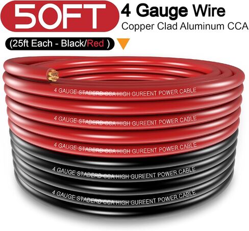 4 Gauge Wire (25ft Each- Black/Red) Copper Clad Aluminum CCA,10pcs Lugs Terminal Connectors with 3:1 Heat Shrink Tube for Power/Auto,Amplifier,Ground Cable in Saudi Arabia