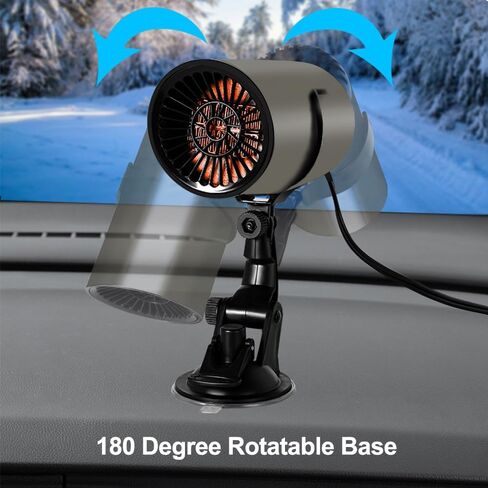 YOMTOVM 2 in1 Portable 12V Car Heater Defroster Defogger Windshield, Car Warm Air Blower, Fast Heating & Cooling, Heater and Cooler Fan, 180° Rotating, with Cigarette Lighter and Suction Bracket,150W in Kuwait