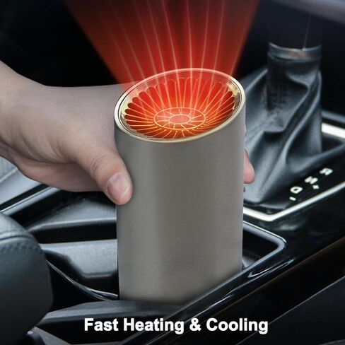 YOMTOVM 2 in1 Portable 12V Car Heater Defroster Defogger Windshield, Car Warm Air Blower, Fast Heating & Cooling, Heater and Cooler Fan, 180° Rotating, with Cigarette Lighter and Suction Bracket,150W in Kuwait