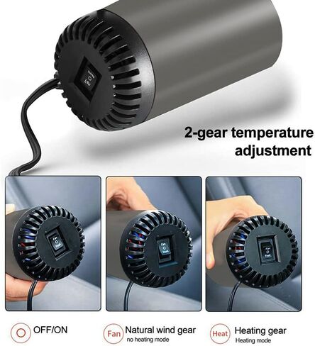 YOMTOVM 2 in1 Portable 12V Car Heater Defroster Defogger Windshield, Car Warm Air Blower, Fast Heating & Cooling, Heater and Cooler Fan, 180° Rotating, with Cigarette Lighter and Suction Bracket,150W in Kuwait