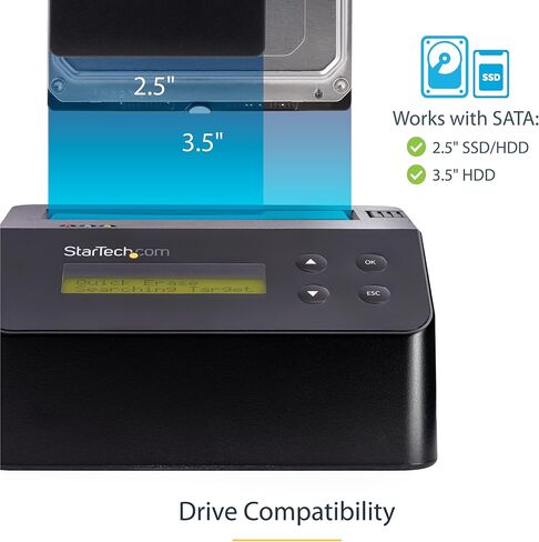 StarTech.com Single Bay Hard Drive Eraser, Standalone HDD/SSD Disk Wiper/Sanitizer, 4Kn, USB 3.0 to SATA III, 9 Erase Modes, LCD, RS232 Printer Port, Hardware Erasing Tool, TAA Compliant (SDOCK1EU3P2) in Saudi Arabia