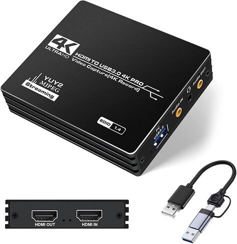 بطاقة التقاط HDMI 4K@60 هرتز، بطاقة التقاط فيديو صوتية مع ميكروفون 4K 60 إطارًا في الثانية USB3.0، تدعم تسجيل 4K/تنسيق YUY2، مسجل فيديو لنينتندو سويتش/PS5/Xbox/OBS/الكاميرا/الكمبيوتر الشخصي، الألعاب/البث المباشر in Saudi Arabia
