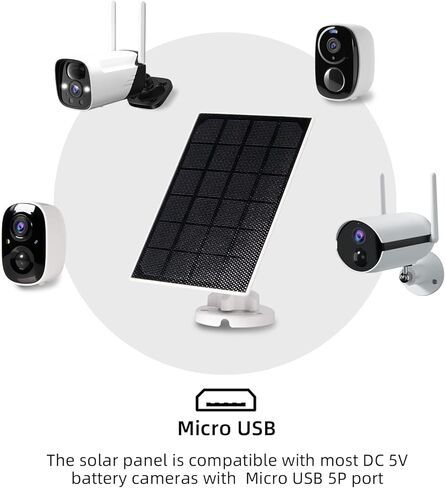 لوحة شمسية لكاميرا الأمن اللاسلكية 3 وات، متوافقة مع كاميرا المراقبة في الهواء الطلق تعمل بالبطارية القابلة لإعادة الشحن، منفذ Micro USB .. in Kuwait