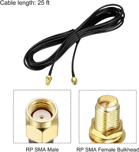 uxcell Antenna Extension Cable RP-SMA Male to RP-SMA Female Low Loss RG174 for Ham Radio, Antenna, Wireless LAN Devices 25 ft 2pcs in Kuwait