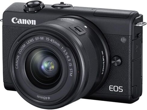Canon EOS M200 with 15-45mm Lens & Tripod (3699C009) (Black) Bundle | For Photography & Video | Digital Camera + 64GB Memory Card + Cleaning Kit + Card Reader + Cap Keeper + Hand Strap + Case in Saudi Arabia