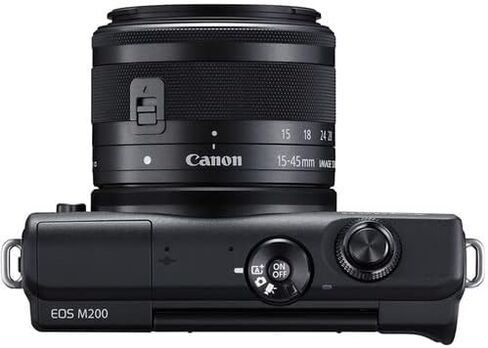 Canon EOS M200 with 15-45mm Lens & Tripod (3699C009) (Black) Bundle | For Photography & Video | Digital Camera + 64GB Memory Card + Cleaning Kit + Card Reader + Cap Keeper + Hand Strap + Case in Saudi Arabia