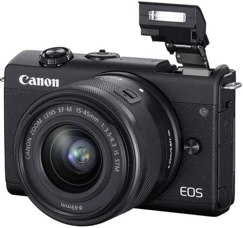Canon EOS M200 with 15-45mm Lens & Tripod (3699C009) (Black) Bundle | For Photography & Video | Digital Camera + 64GB Memory Card + Cleaning Kit + Card Reader + Cap Keeper + Hand Strap + Case in Saudi Arabia