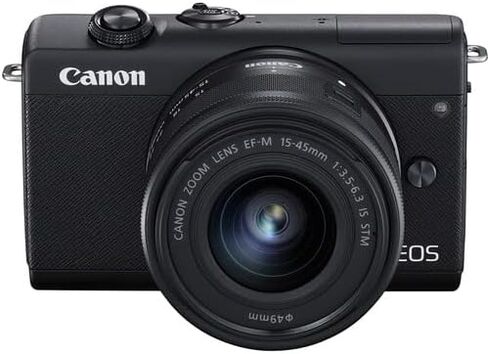 Canon EOS M200 with 15-45mm Lens & Tripod (3699C009) (Black) Bundle | For Photography & Video | Digital Camera + 64GB Memory Card + Cleaning Kit + Card Reader + Cap Keeper + Hand Strap + Case in Saudi Arabia