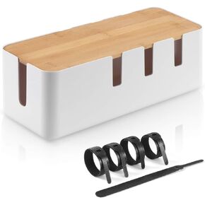 KALESUKI Cable Management Box, Desk Wire Organizer with Bamboo Lid and 5 Cable Ties, Power Strips Surge Protector Hide Wire for TV Computer Router Hub Under Desk Office Entertainment Center in Saudi Arabia