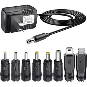 محول طاقة SoulBay 5V 2A 2000mA AC/DC مع 8 نصائح لاستبدال الشاحن لمكبر صوت بلوتوث ومراقبة الأطفال والكمبيوتر اللوحي وصندوق التلفزيون وكاميرا الويب وجهاز التوجيه USB Hub والمزيد من أجهزة DC 5Volt، Mini-USB وMicro-USB in Kuwait