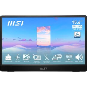 شاشة MSI Pro MP161 المحمولة، 15.6 بوصة FHD IPS 1080p، USB من النوع C، Mini-HDMI، مكبرات صوت مدمجة، مثالية للكمبيوتر الشخصي، Mac، PS5، PS4، Xbox، الهاتف المحمول، رمادي معدني in Kuwait